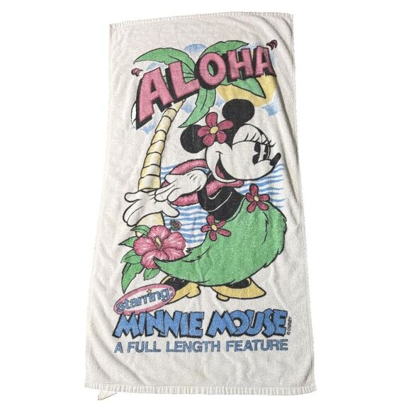 VTG Minnie Mouse Beach Towel Aloha Hawaii Grass Skirt Retro Cinema Film HTF Rare - Picture 1 of 8